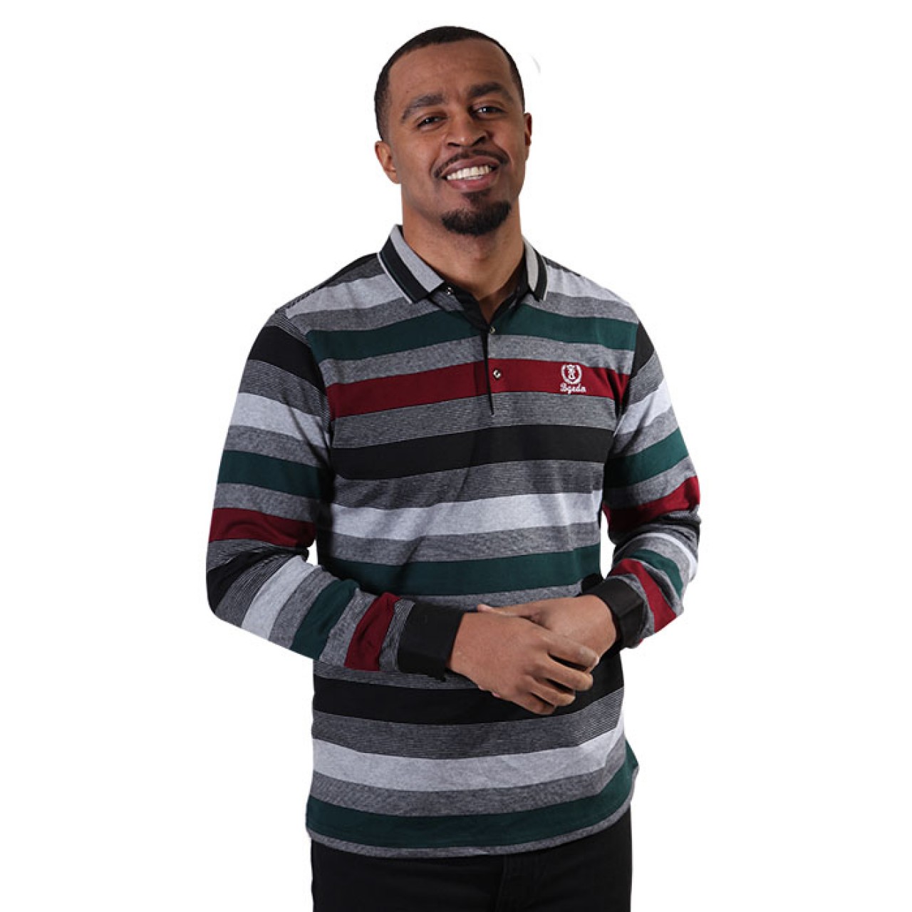 Men's Multicolor Polo Striped Long Sleeve Shirt With Collar