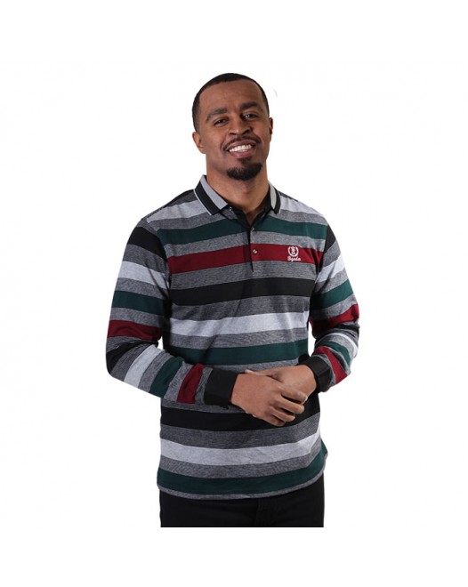 Men's Multicolor Polo Striped Long Sleeve Shirt With Collar