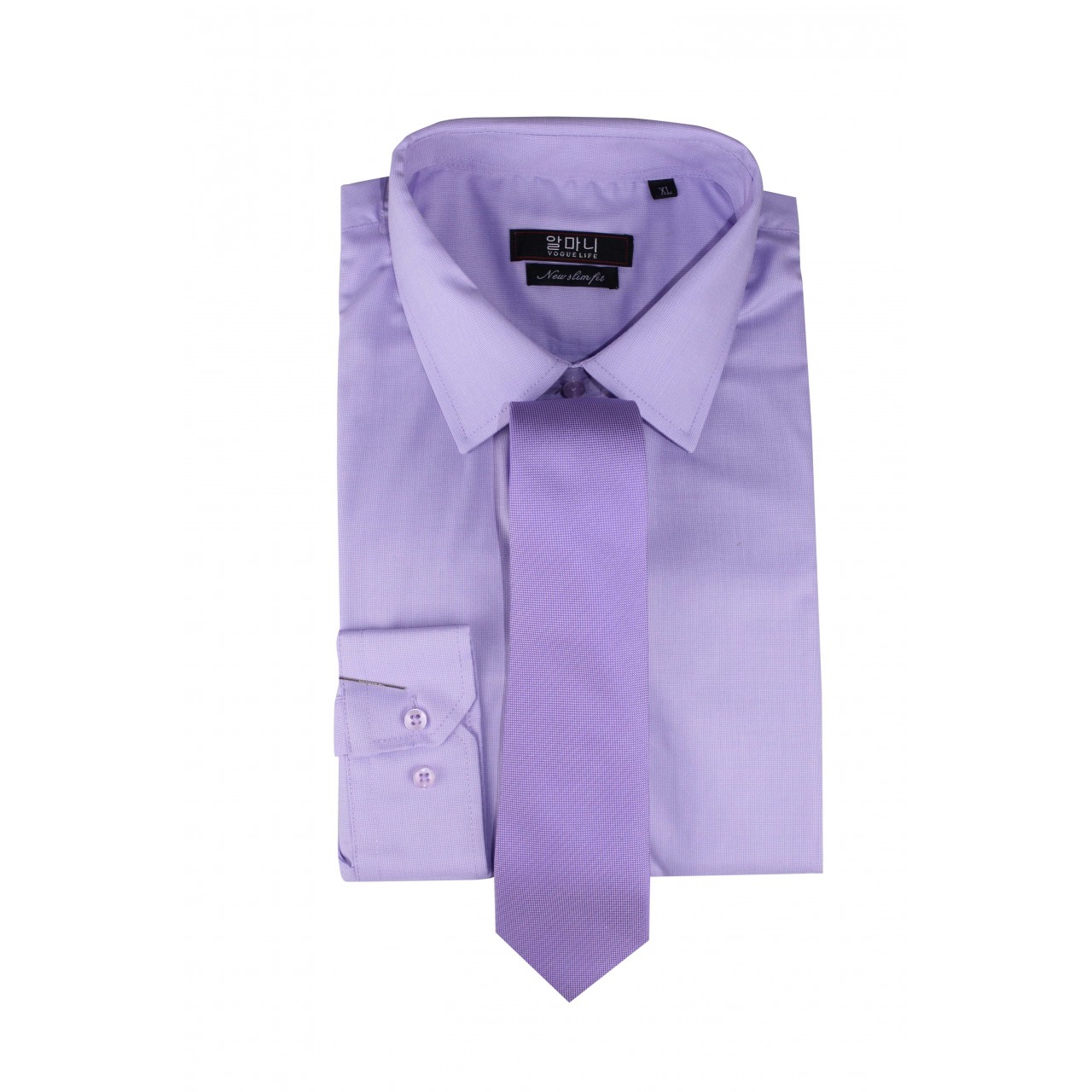 Vogue Life Clothing Formal Cotton Pure Violet Shirt And Tie Set Mens