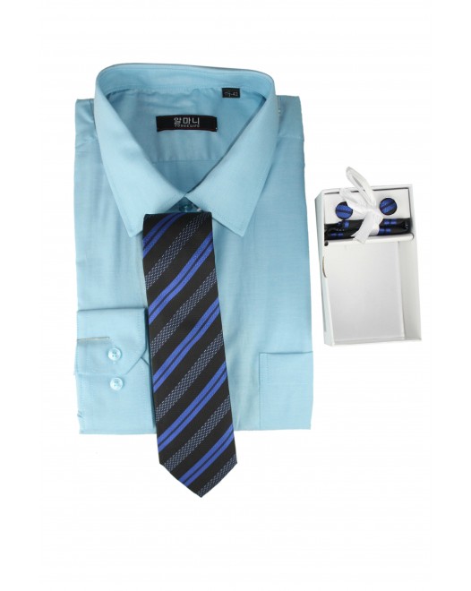 Formal Sky Blue Shirt For Men With Tie Set
