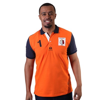 Regular Fit Navy Blue Collared Short Sleeve Orange Polo Shirt Men