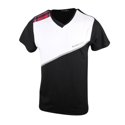 Karerqi Solid Stripe Stylish White And Black V Neck T Shirt Mens