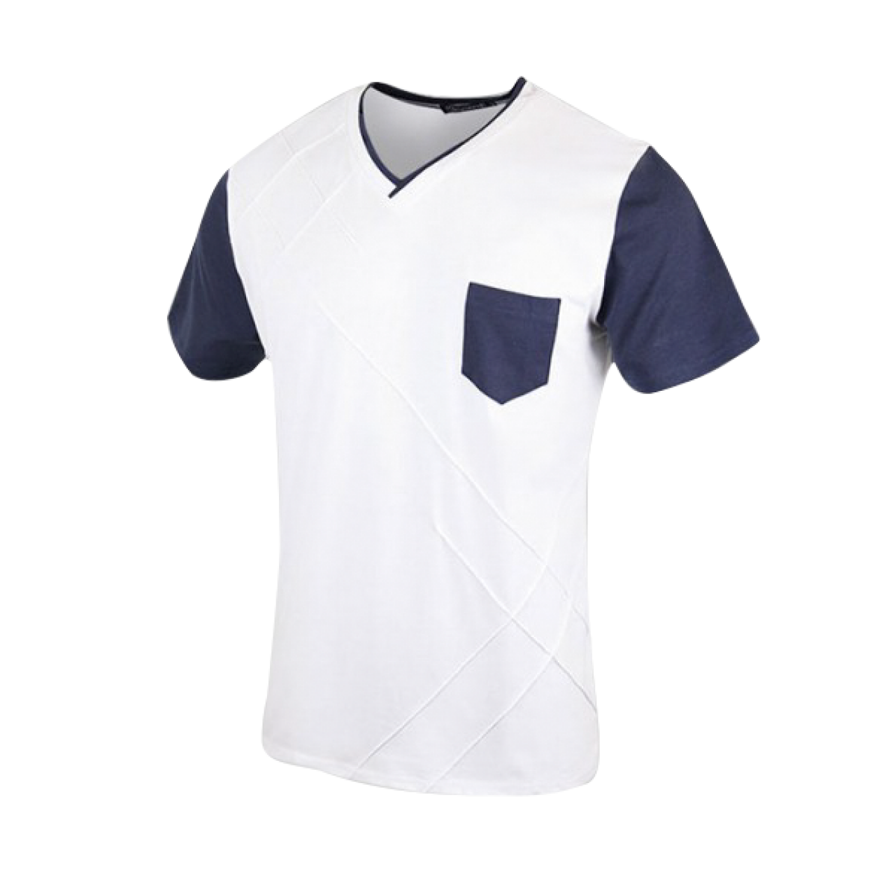Men's Cross Pattern Navy Blue Pocket Short Sleeve White V Neck T Shirt Dress