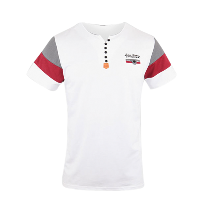 Men's Barbos Collar V Neck T Shirt White With Red And Ash Striped Design Short Sleeve Dress
