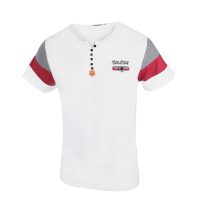 Men's Barbos Collar V Neck T Shirt White With Red And Ash Striped Design Short Sleeve Dress