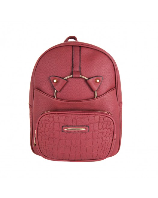 Women's Leather Maroon Front Pocket Backpack