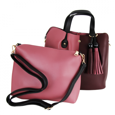 2 In 1 Pink Leather Tote/Shoulder Bag/Crossbody Bag
