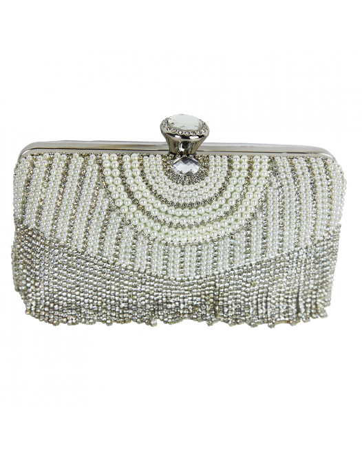 Casual Women Party Clutch Purse White Pearl Evening Bag