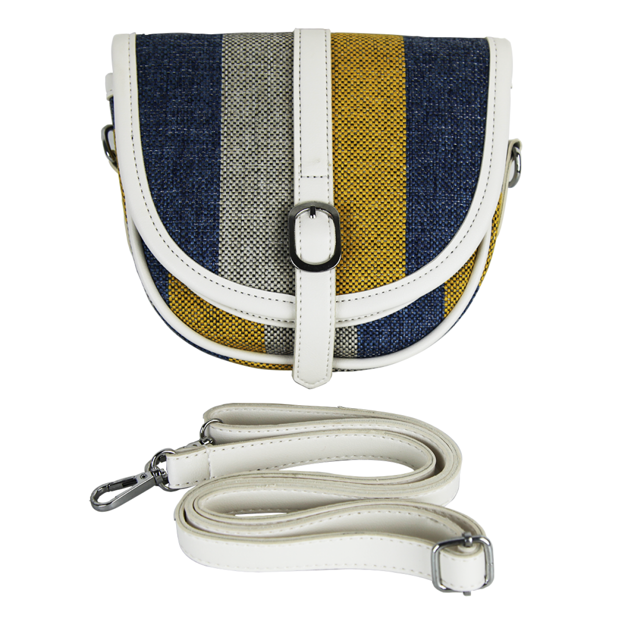 Women's Classic Multicolor Crossbody Bag Blue Ash Yellow With Adjustable White Straps