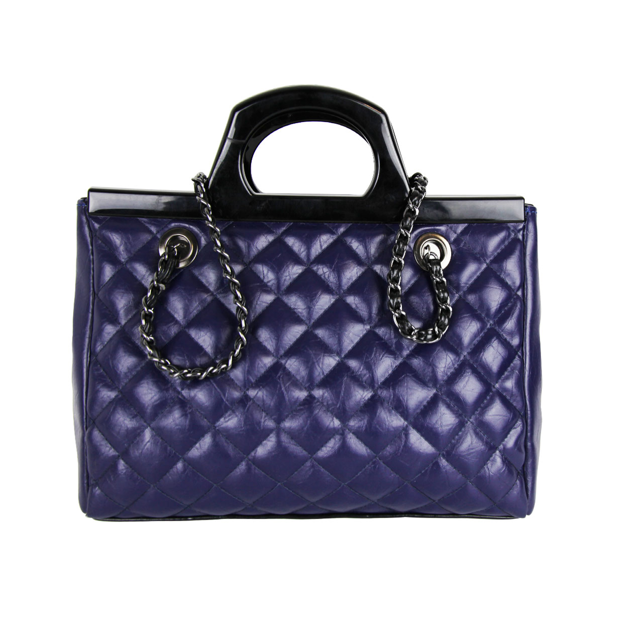 Classic Flip Top Handle Women's Blue / Black Satchels Bag With Chain Strap