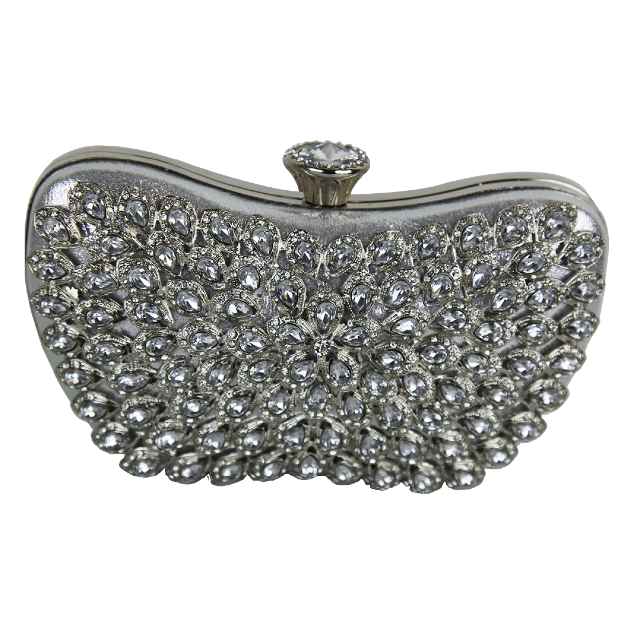Women Silver Stone Design Flip Closure Heart Shape Purses Luxury Clutches