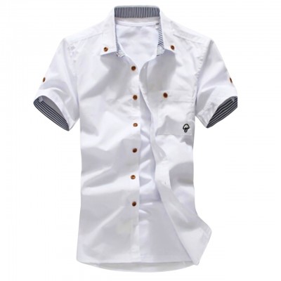 Men's Solid Colored Plus Size Shirt Print Short Sleeve Daily Slim Tops Button Down Collar White