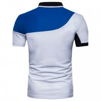 Multicolor Collared Chinoiserie Mens Patchwork Half Sleeve Polo Shirt With Blue Black And White