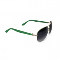 Unisex Rimmed Half Aviator Sunglasses With Green Tint And Frame