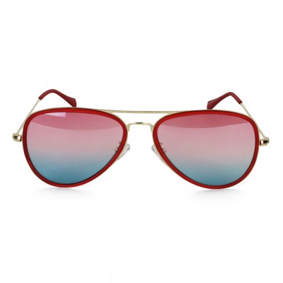 Crimson Red Frame Rimmed Aviator Sunglasses With Silver Metal Frame