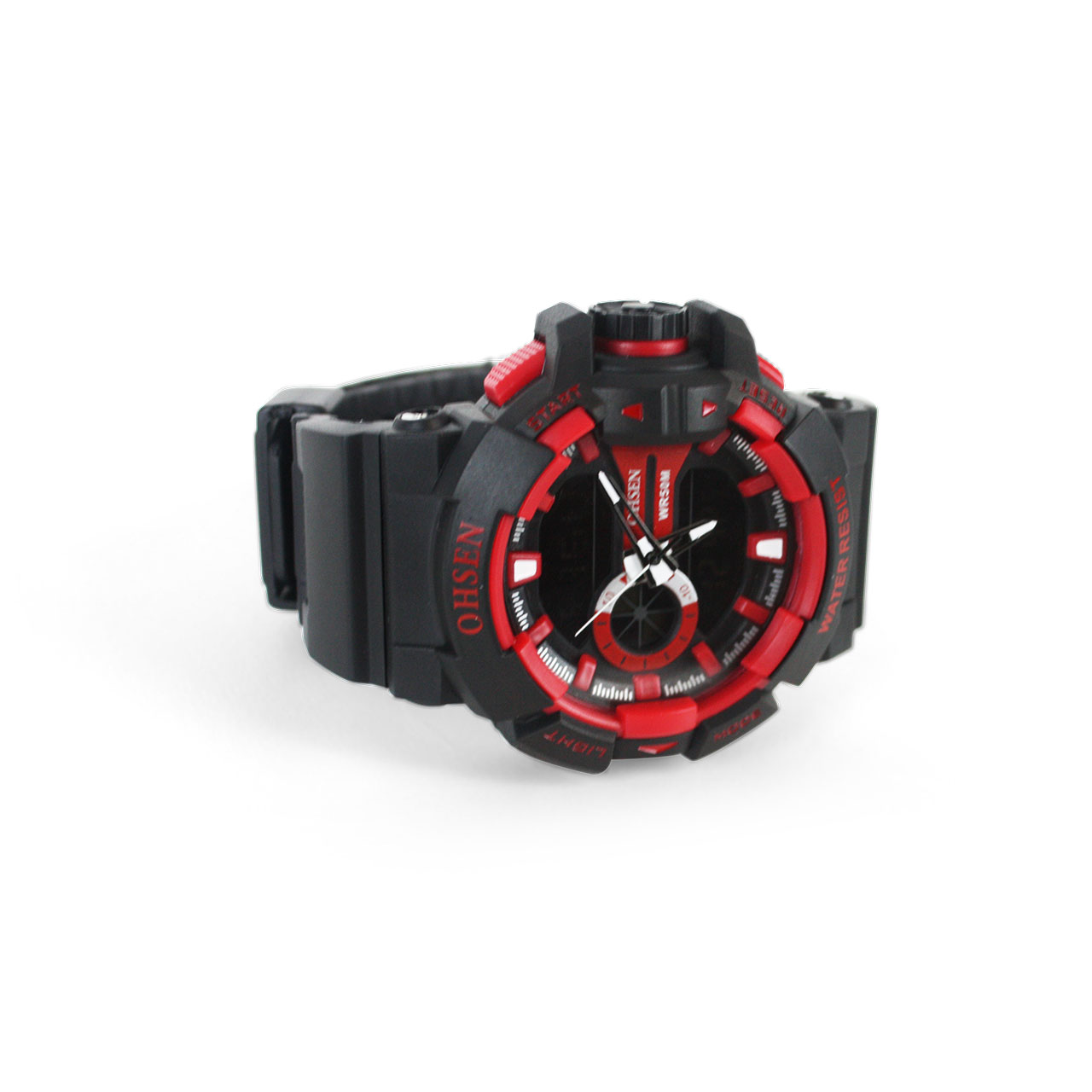 Ohsen 50M Sports AD1505 Ultra-Durable Red Water Resist Rubber Wristwatch
