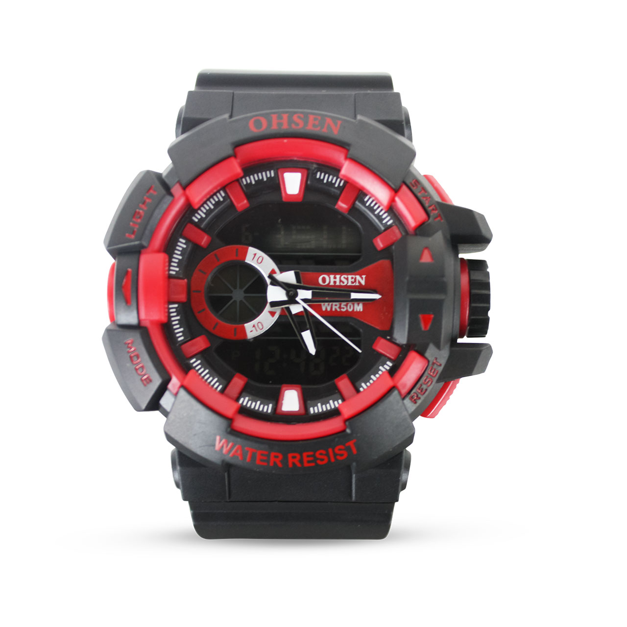 Ohsen 50M Sports AD1505 Ultra-Durable Red Water Resist Rubber Wristwatch