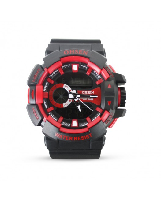 Ultra-Durable Ohsen 50M Water Resistant Mens Red And Black Watch