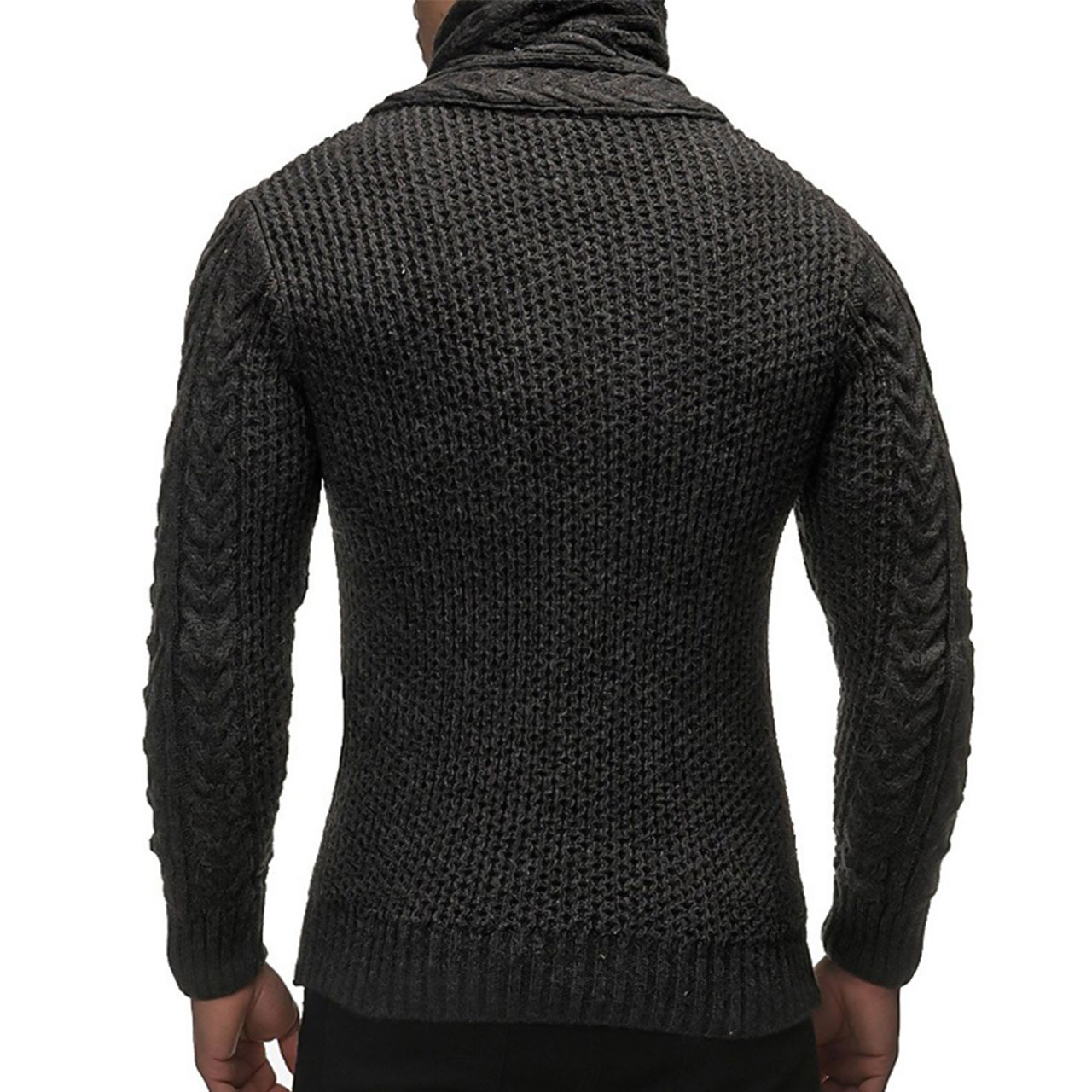 Mens Solid Dark Grey Turtleneck Jumper Going Out Cardigan Sweater Long Sleeve