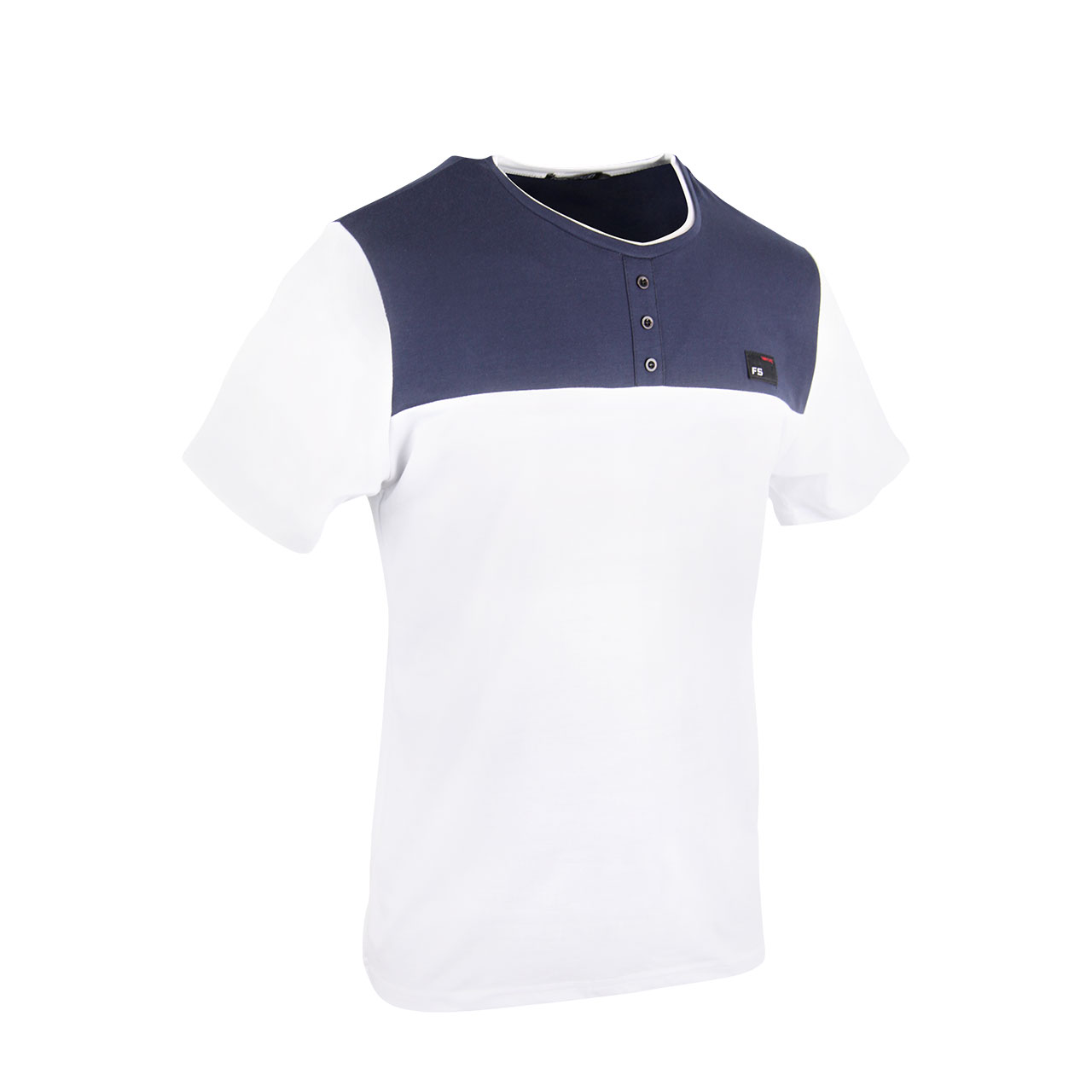 Men's Royal Blue Shirt White Collared Short Sleeve Henley T-Shirt