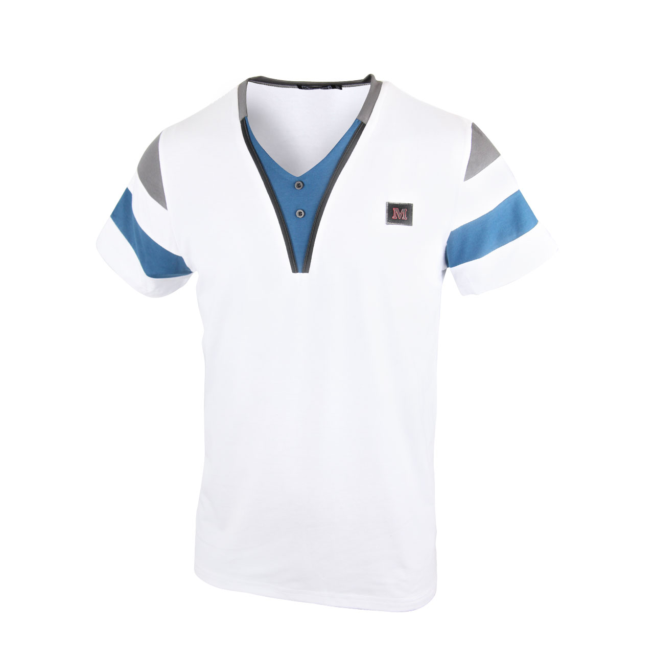 V Neck Short Sleeve Stylish T Shirt Mens White/Blue/Green