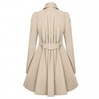 Long Spring Jacket Fold-Over Collar Plain Trench Coat Women Khaki Dress