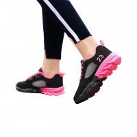 Women's Lace Up Pink With Black Athletic Walking Running Platform Comfort Shoes