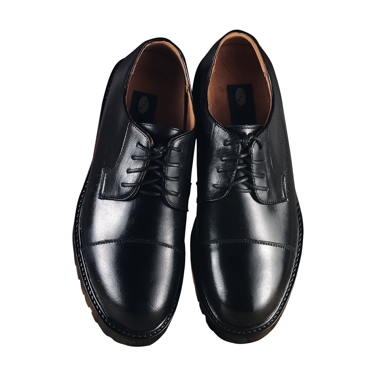 Men's Classic Oxford Plain Cap Toe Lace Up Brogue Genuine Leather Shoe - Black