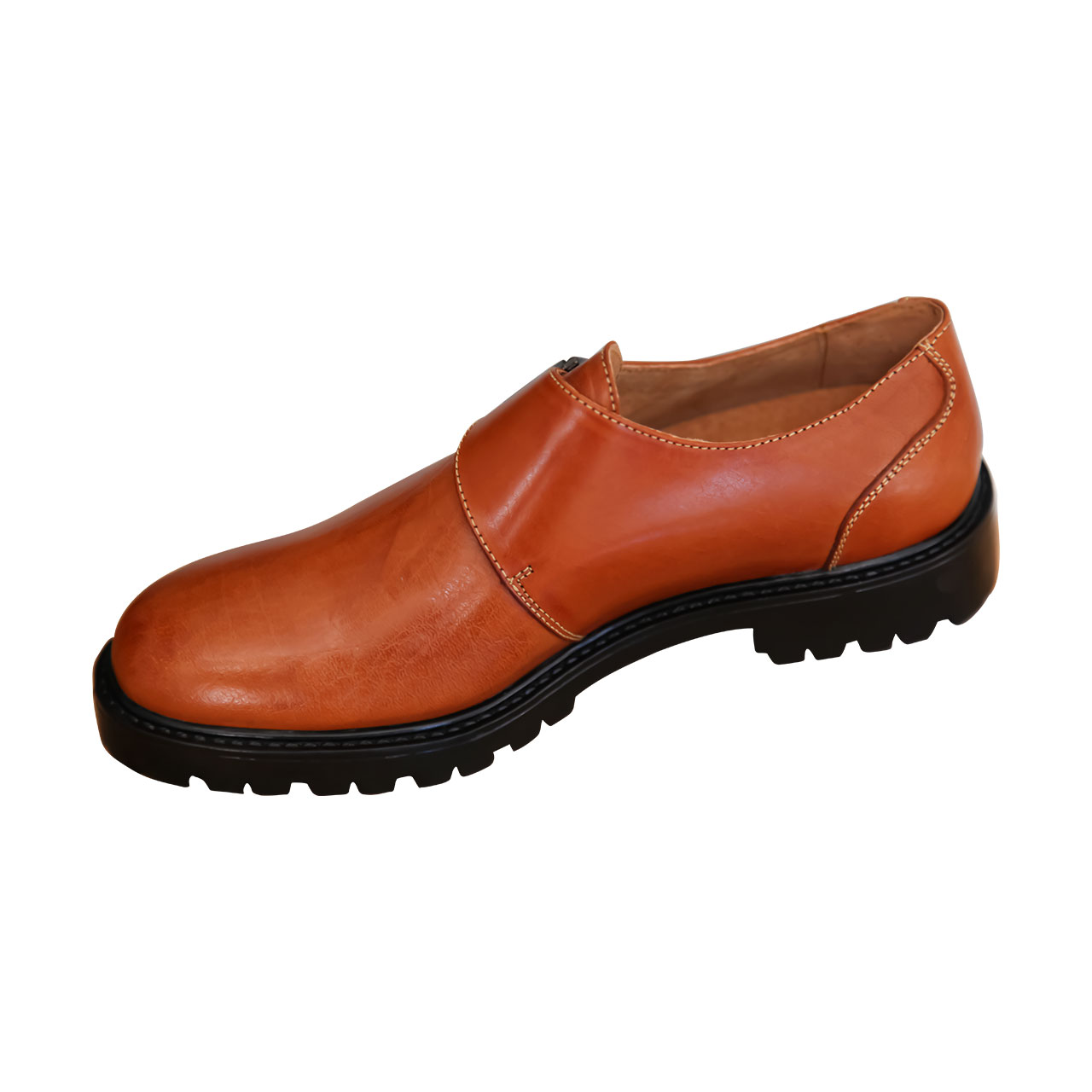 Wingtip Genuine Leather Brown Single Monk Strap Shoes Men's