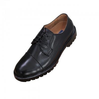 Classic Plain Cap Toe Lace Up Genuine Leather Black Oxford Shoes Mens