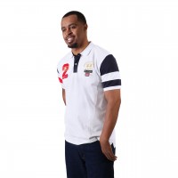 Trendy Red And Black Striped Short Sleeve Collar White Polo Shirt Mens