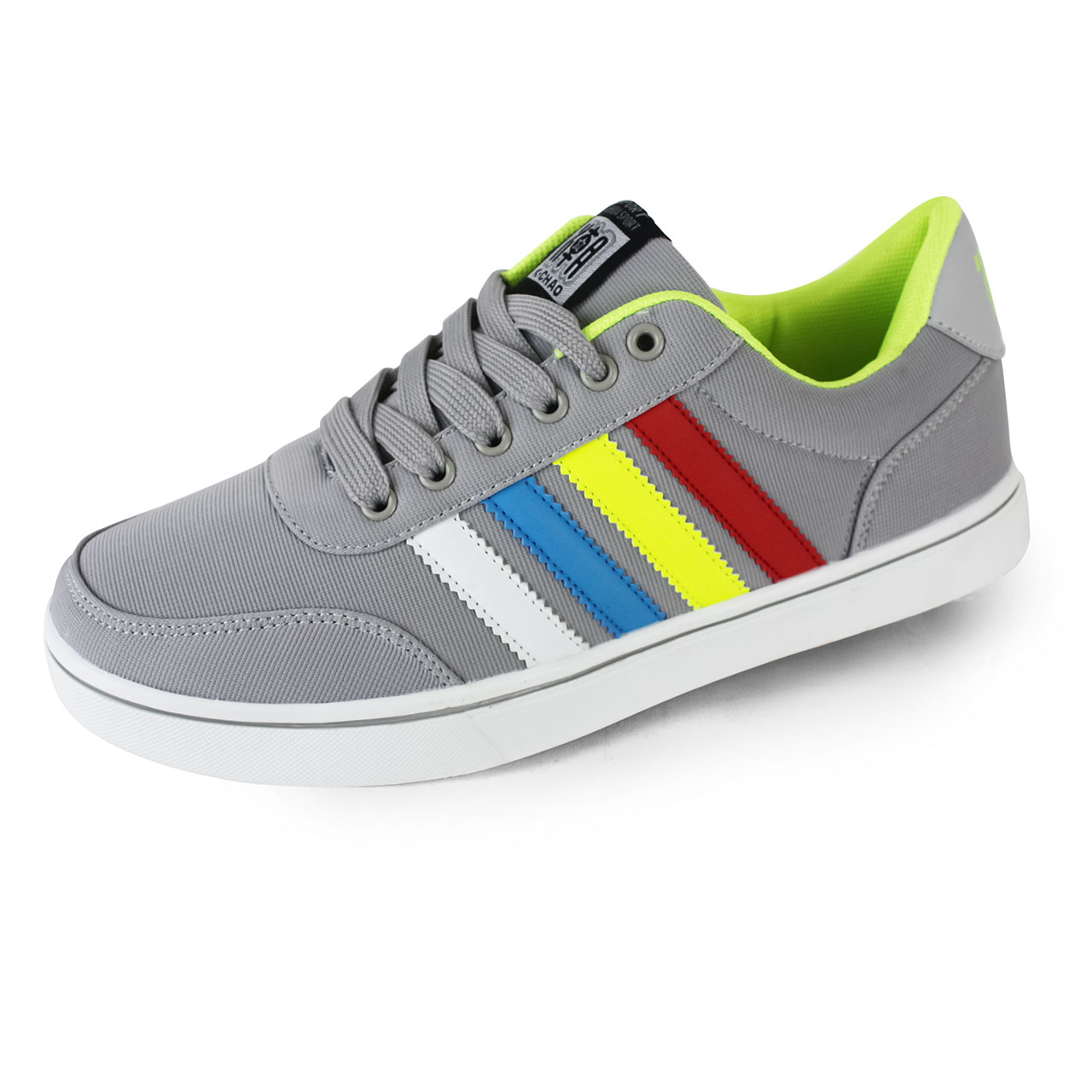 Ash/Blue Multi Color Stripes Lace Up Sneakers Tennis Trendy Shoes For Men