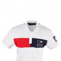 Men's Red And Black Patch Designer Collar T-Shirt White