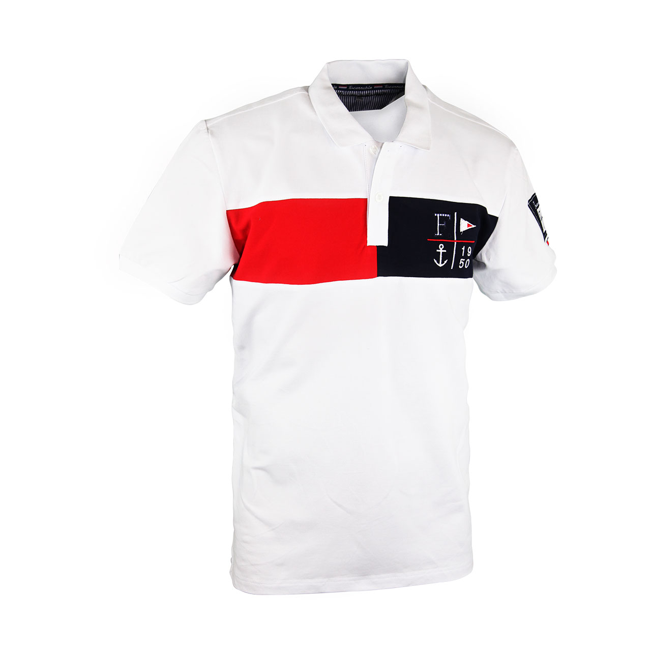 Men's White Solid Polo Collar T-shirt With Designer Patch