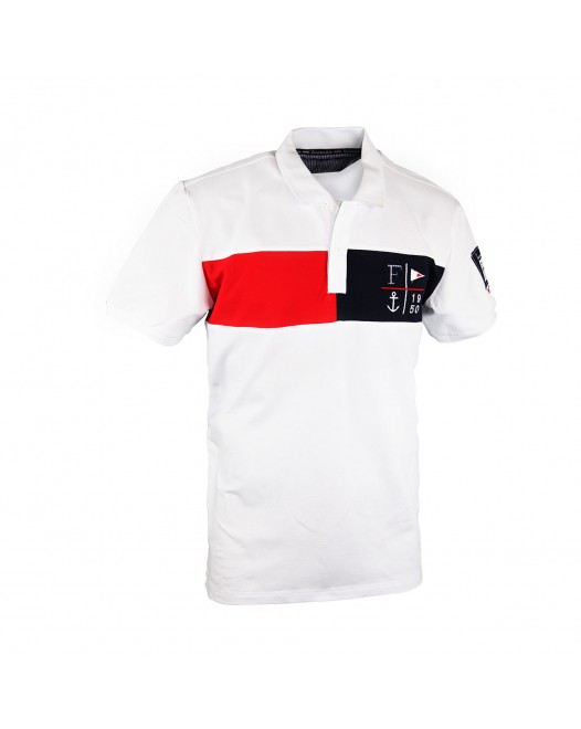 Men's White Solid Polo Collar T-shirt With Designer Patch
