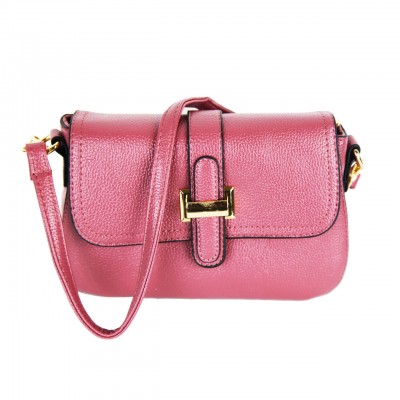 Women's Soft Leather Front Buckle Closure Pink Crossbody Bag Small