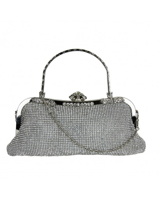Women's Sparkly Silver Chain Glitter Mini Coin Purse With Handle Clutch