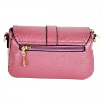 Women's Pink Soft Mini Leather Clutch Crossbody Bag Small With Front-Buckle Closure