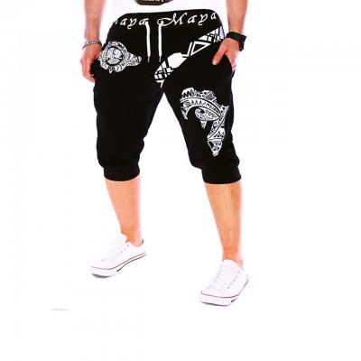 Men's 3/4 Basic Sports Weekend Black Active USA Sweatpants Shorts