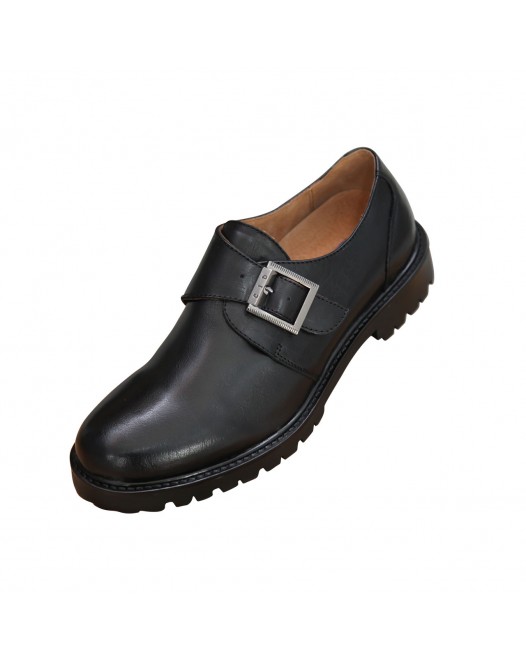 Men's Office Single Monk Strap Genuine Leather Closed Toe Black Shoes