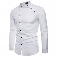 Men's Daily Solid Colored Cotton Plain White Shirt Long Sleeve