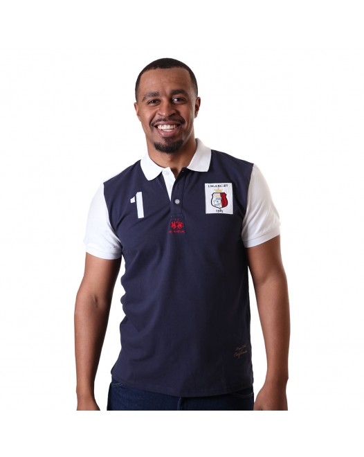 Solid San Luis White Collared Short Sleeve Comfortable Dark Navy Blue Polo Shirts For Men