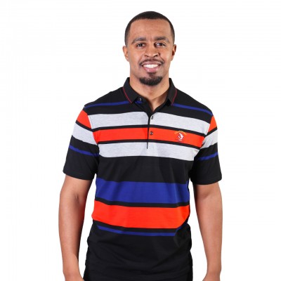 Multicolor Horizontal Striped Designer Polo Shirts For Men 