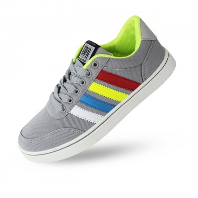 Ash/Blue Multi Color Stripes Lace Up Sneakers Tennis Trendy Shoes For Men