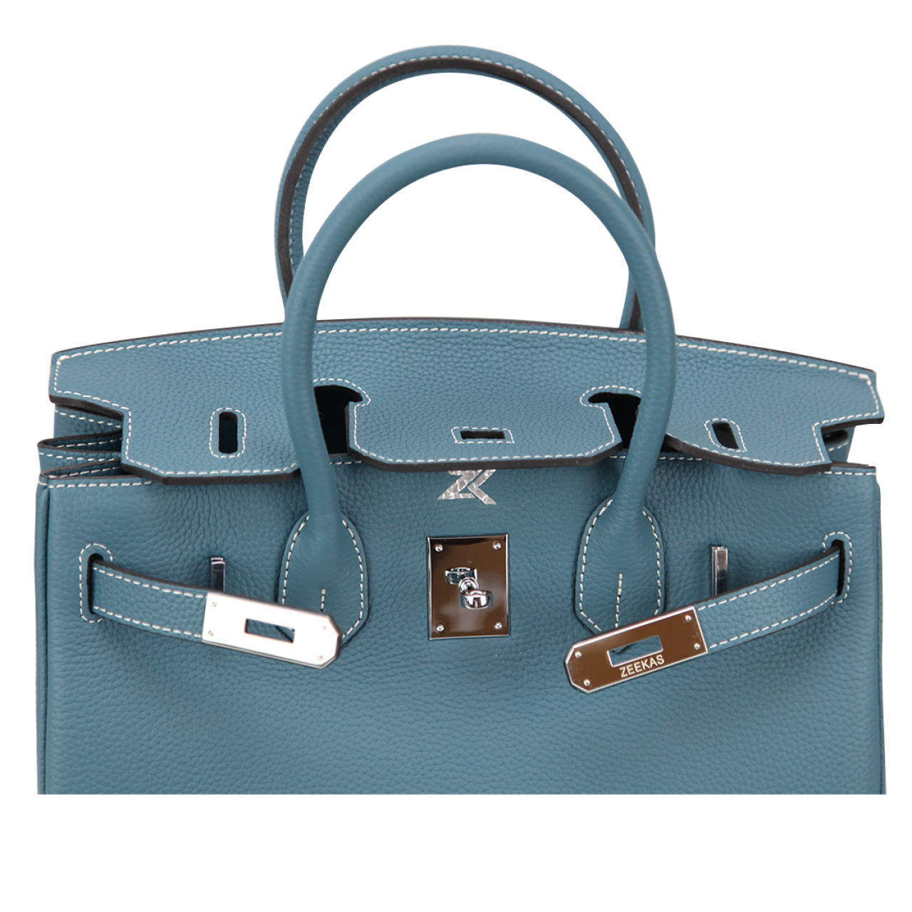 Zeekas Women Satchel Purse Silver Hardware Belted Top-handle PU Leather Blue Tote Shoulder Bag
