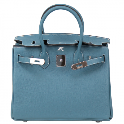 Women's Blue Satchel Purse Top Handle Tote Designer Shoulder Bag With Silver Hardware