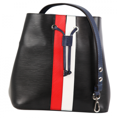 Zeekas Branded Women's Black With Red And White Vertical Stripe Design Tote Drawstring Closure Bucket Luxury Sling Bag Adjustable Leather Shoulder Straps