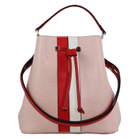 Zeekas Pink With Red And White Stripe Designer Leather Solid Tote Shoulder Strap Drawstring Bucket Sling Bag Pattern For Women
