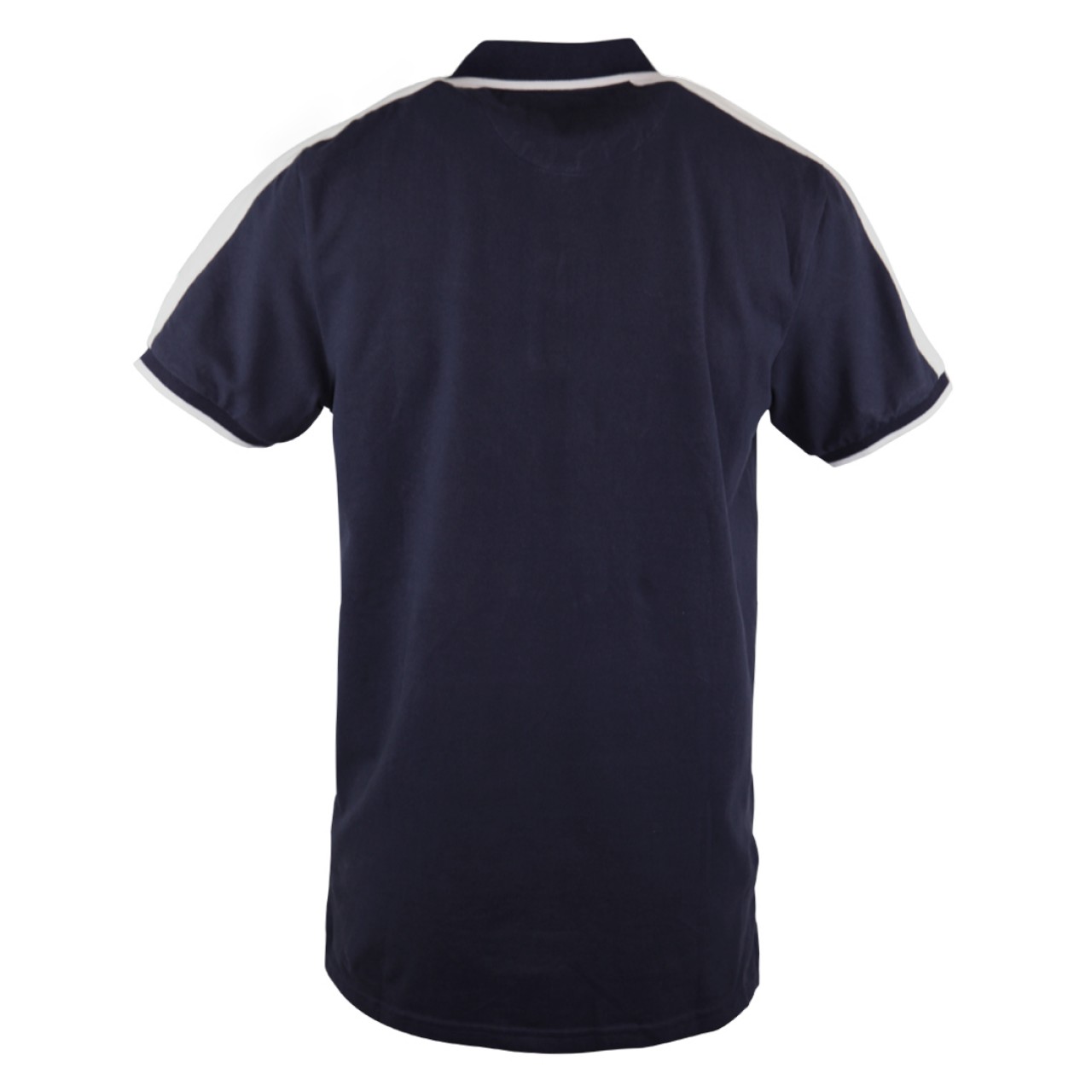 Zeekas White Stripe Pattern Mens Dark Navy Blue Polo T Shirt With Hechter World Tour Overseas Championship Print Design