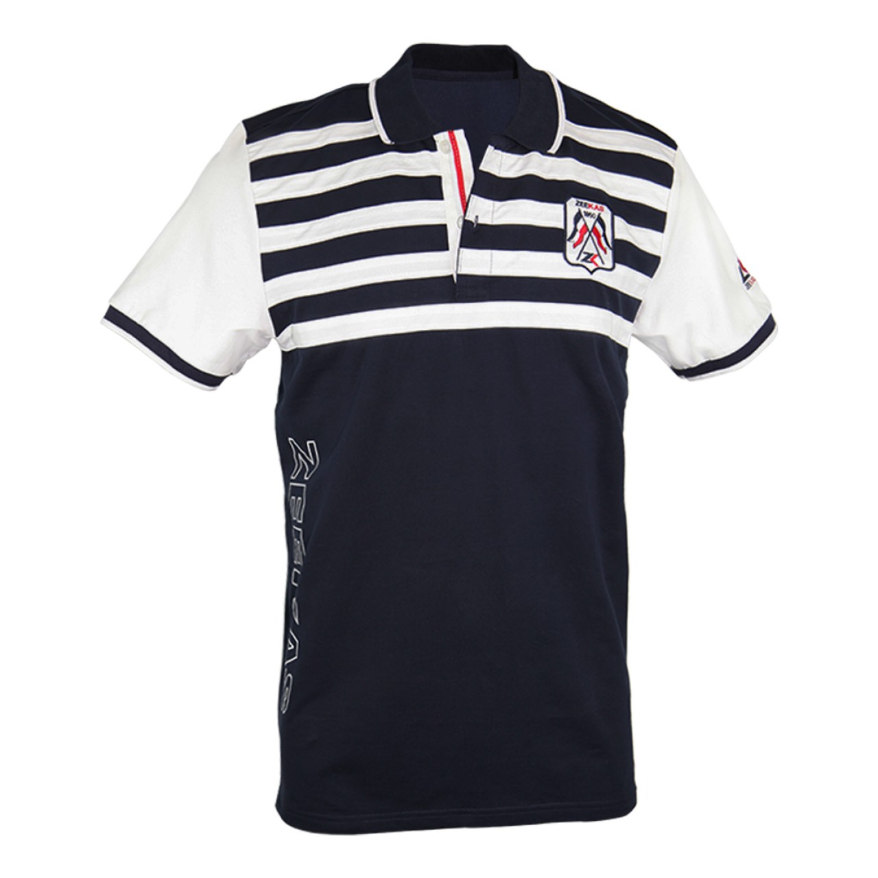 Zeekas Mens Navy Blue And White Striped Polo Shirt Short Sleeve With Bottom